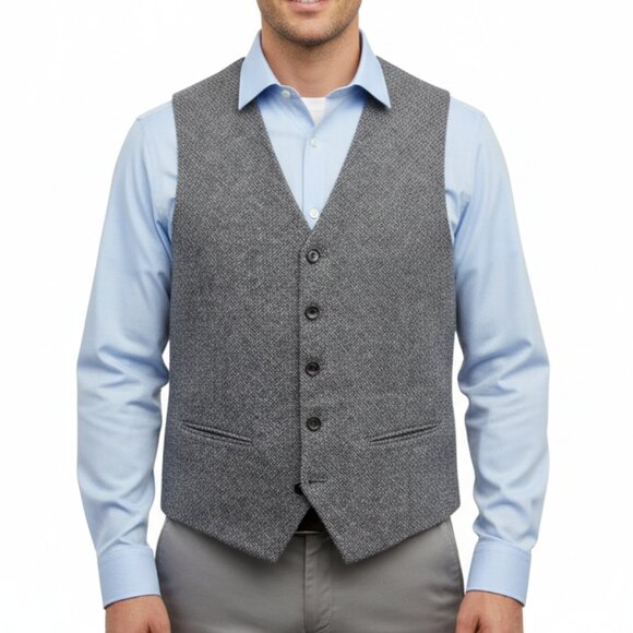 JOSEPH ABBOUD Wool-Blend Classic Tweed Button Front Gray Suit Vest Size M - Picture 1 of 7